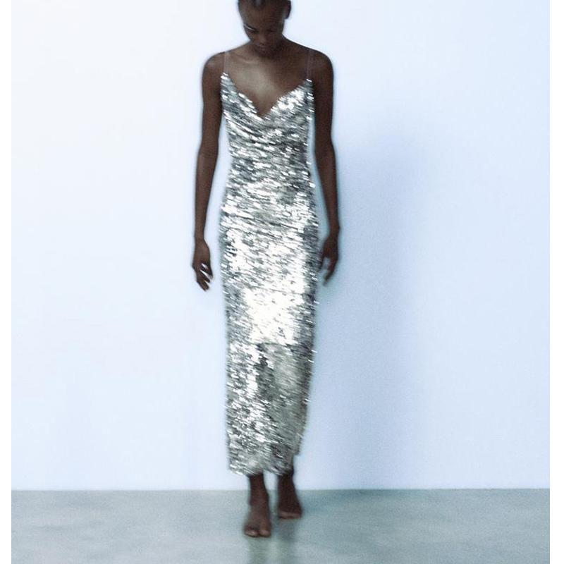 Autumn and Winter New Women clothes French style Beads Decoration Draped Collar Length Slim fit Midi Long sleeve dress 4813837