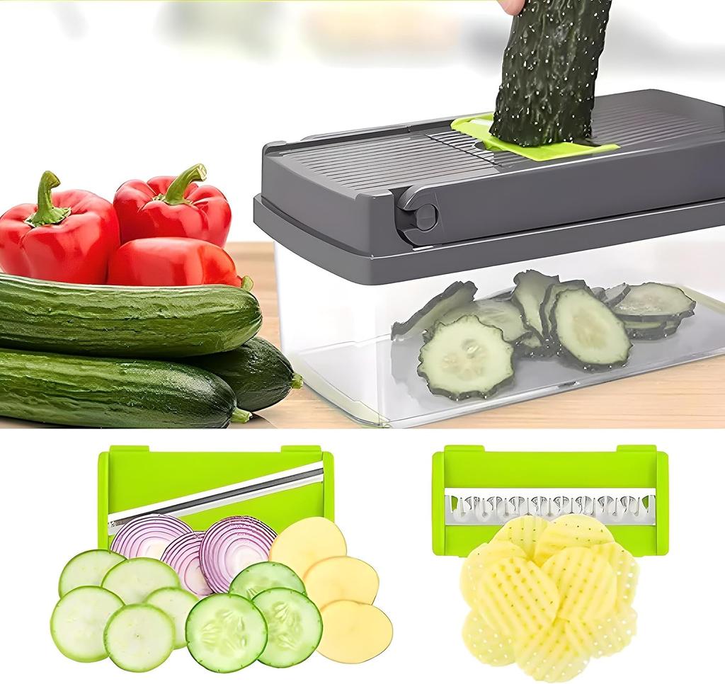 12-in-1 Multifunctional Food Chopper Professional Onion with 7 Blades Vegetable Cutter with Container for Salad Potato Carrot