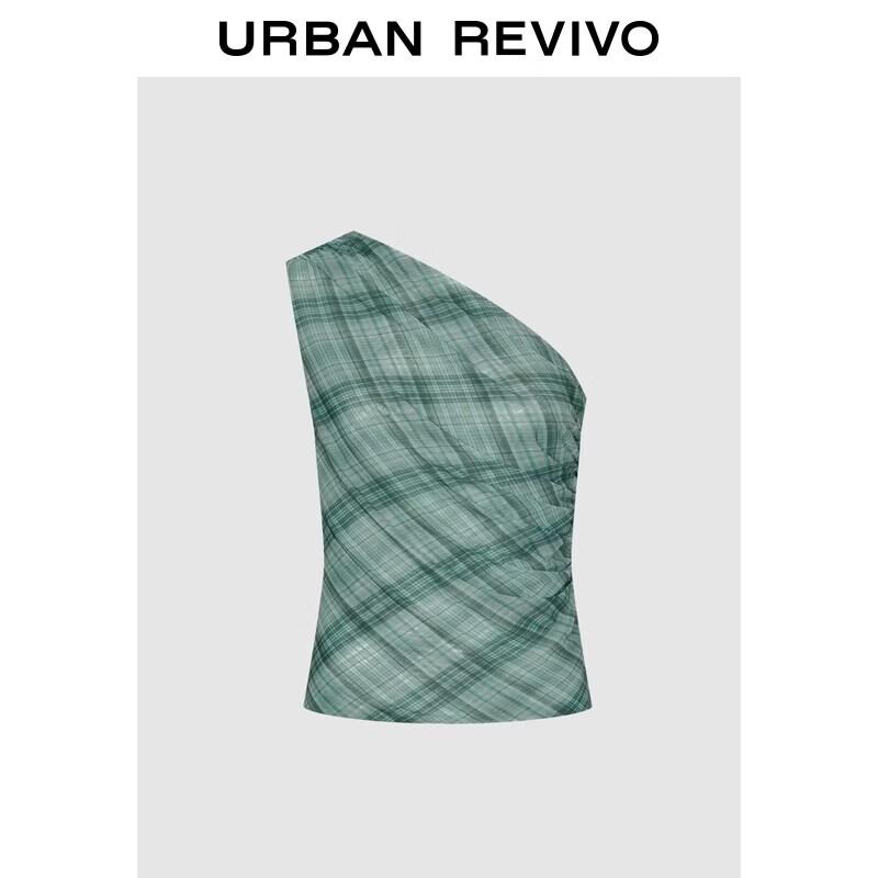 UR2026 Women s Off-Shoulder Plaid Pleated T-shirt L