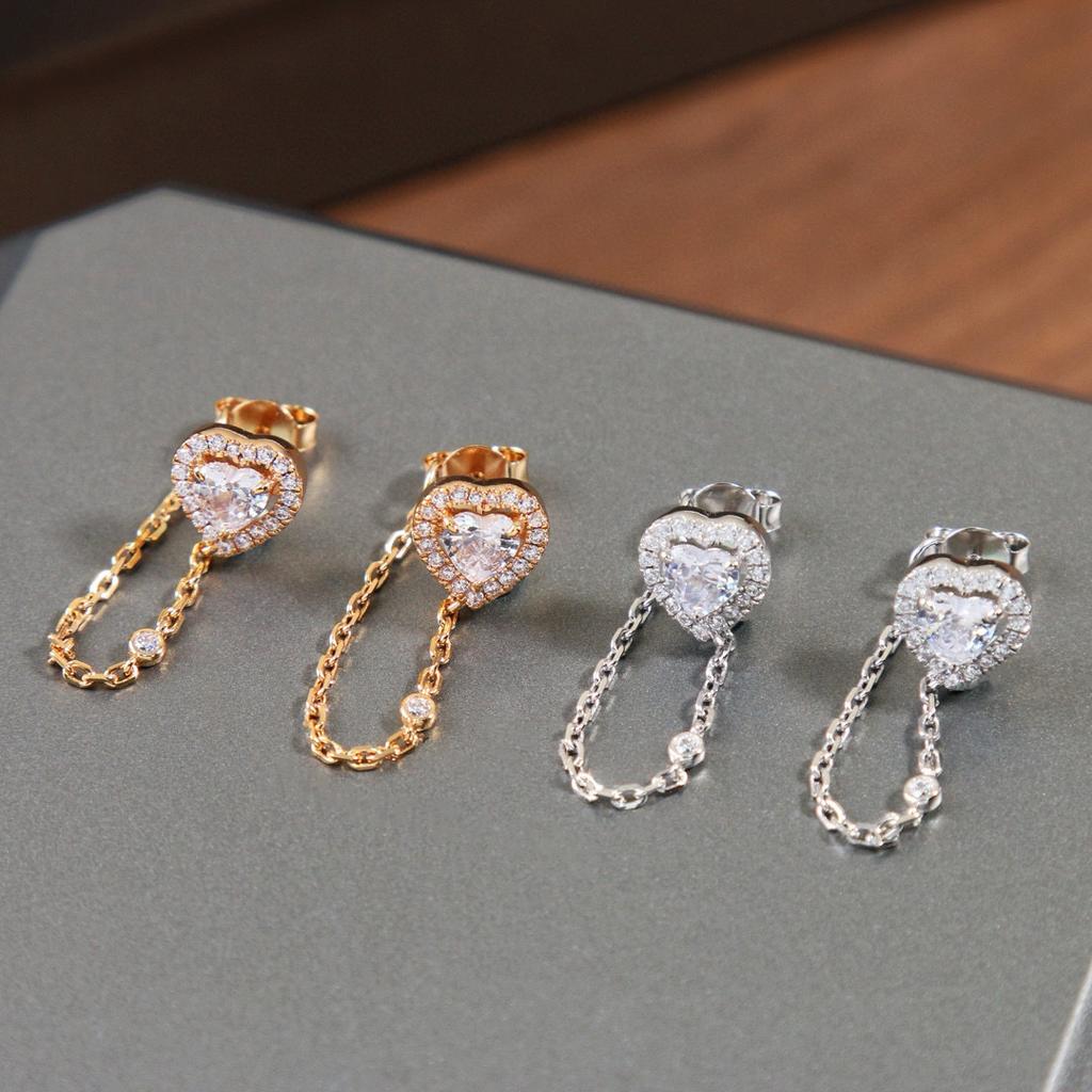 Hot Brand Vintage Earrings for Women Luxury Jewelry Fashion Heart Diamond Designer Eardrop Pure 925 Sliver Party Stud Earrings
