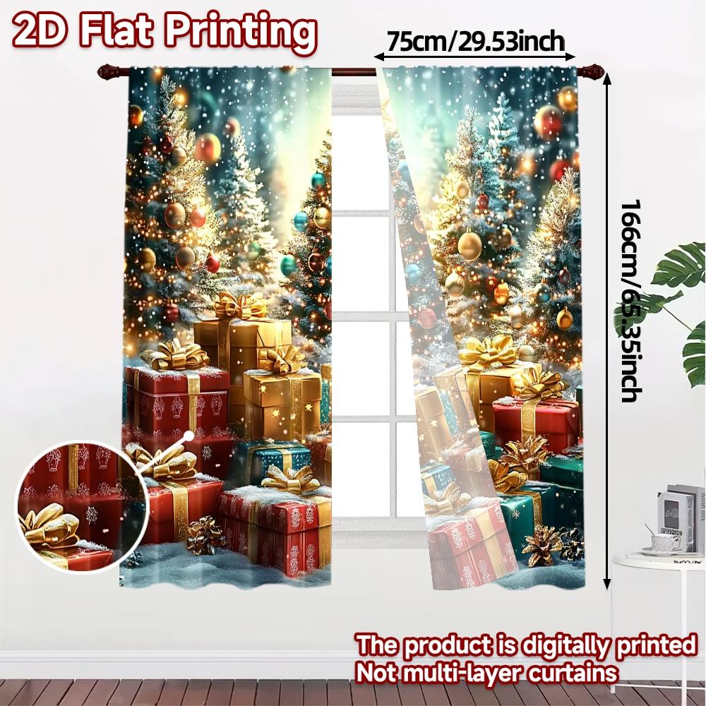 2pcs  Curtains Christmas Trees Gifts Snowflakes Sparkle (2) Light Filtering Modern Curtains Machine Washable Fabric Curtains All