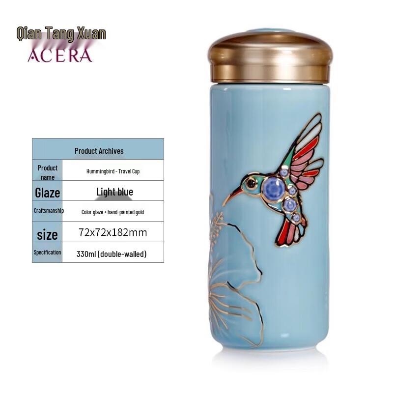 Qian Tang Xuan Lucky Star Hummingbird Double-Layer Ceramic Cup