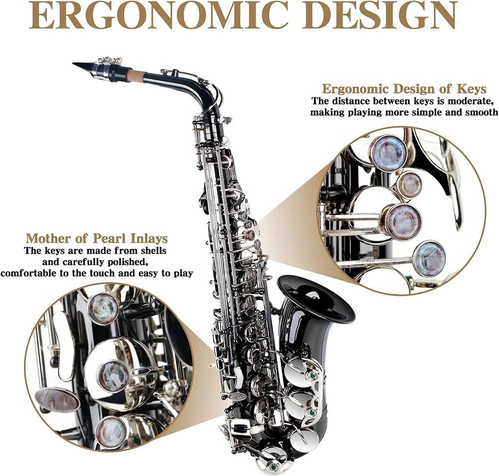 SLADE Eb Nickeling Black Saxophone Brass Alto Saxophone Set with Case Reed Clip Trimmer Strap Gloves Parts for Beginners