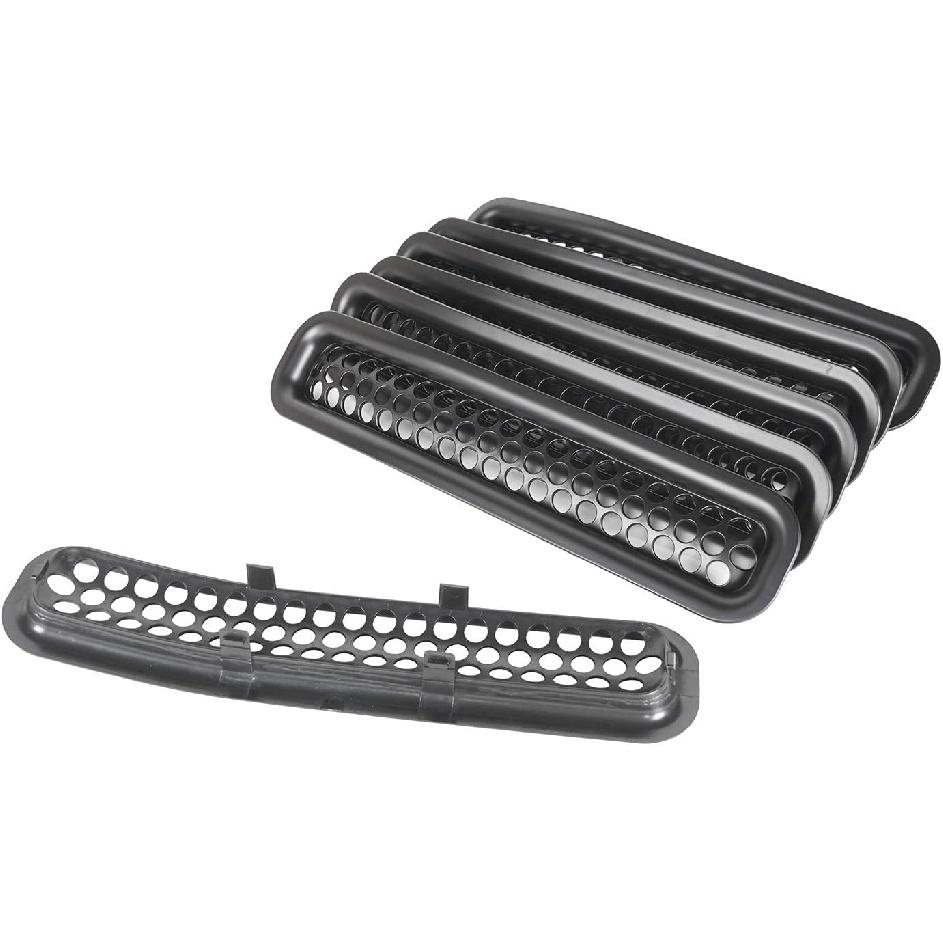 Hooke Road Wrangler Grill Mesh Erts Front Grille Guard Cover Clip-In Matte Black For 1997-2006 Jeep Wrangler TJ & Unlimited (Pack Of 7)