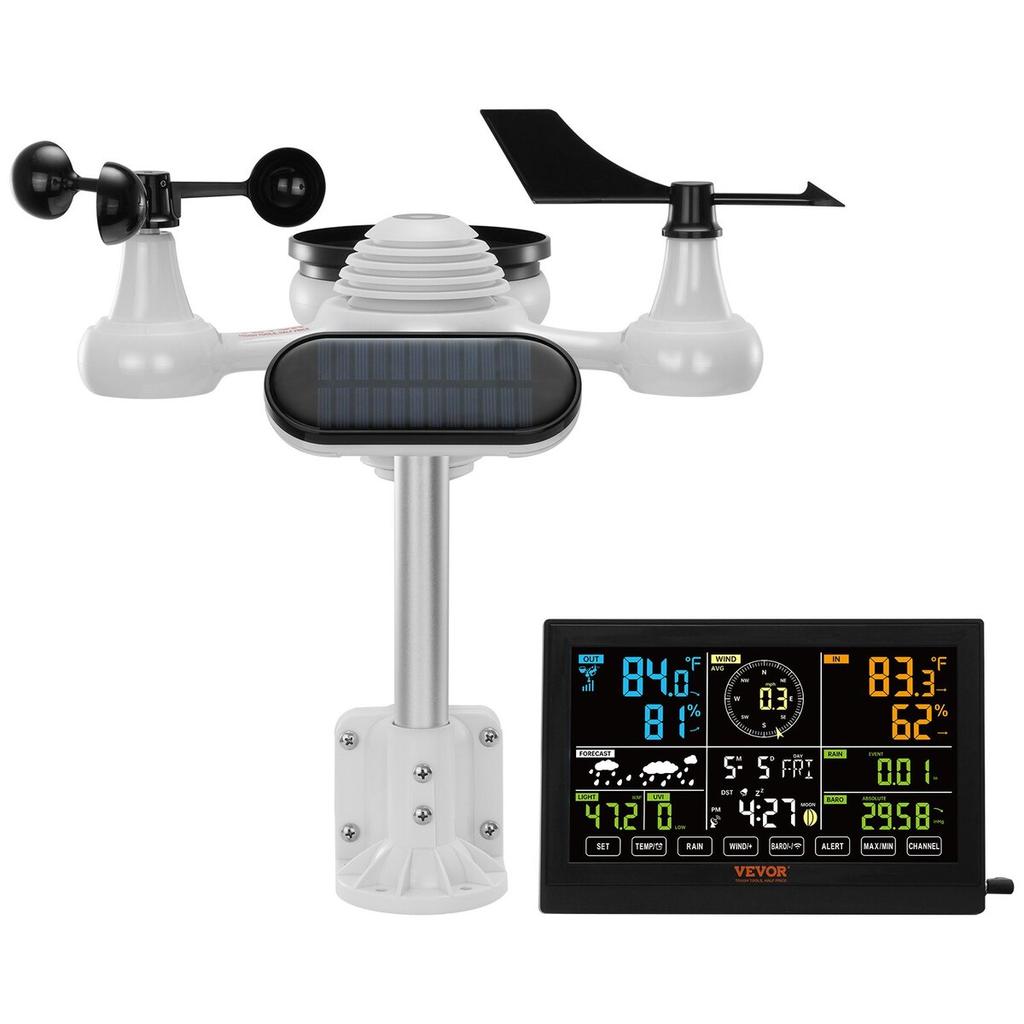7-in-1 Wireless Weather Station, 7.5 in Large Color Display, Digital Home Weather Station Indoor Outdoor, for Temperature Humidity Wind