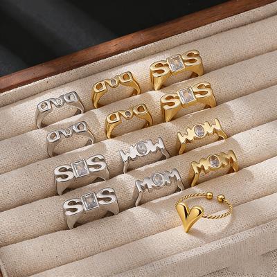 Love Mom Letter Rings For Women Mather Father Sister Jewelry Gold Color Zirconia 7-8 Size Dad Sis Mama Anillos Best Family Gift
