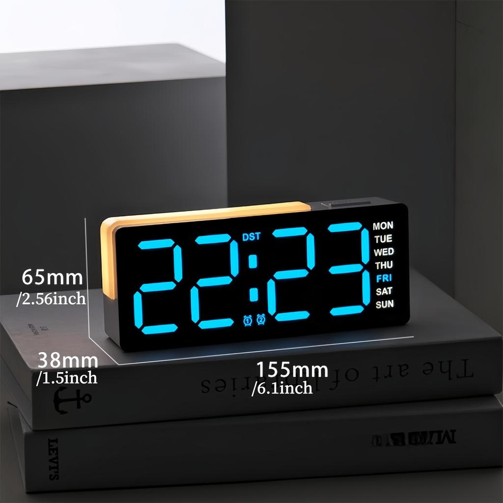 LED Digital Alarm Clock Atmosphere Light Date Teperature Week Display DST Snooze Table Clock 12/24H Brightness Adjustment