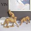 Büro-Desktop-Dekoration Goldene Leopard-Figur Modell, Lebendige Statue, Hockende Lauffigur, Harz-Dekorationsornament für TV-Ständer Eingangsbereich