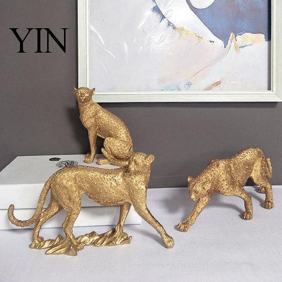 Büro-Desktop-Dekoration Goldene Leopard-Figur Modell, Lebendige Statue, Hockende Lauffigur, Harz-Dekorationsornament für TV-Ständer Eingangsbereich