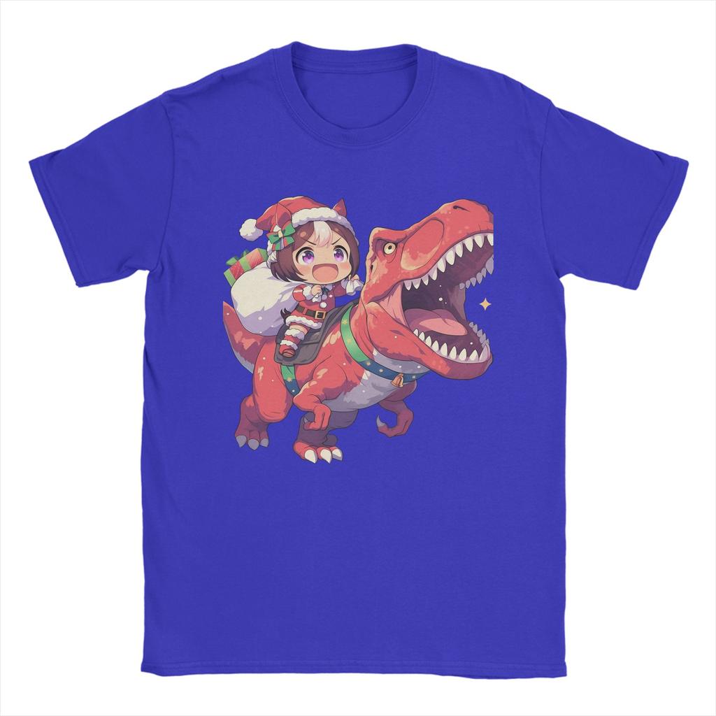 Special Week Santa Riding T-Rex T Shirt Men's  Cotton Casual T-Shirt Crewneck Uma Musume Pretty Derby Anime Tees Short Sleeve