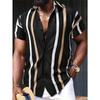 Hong Kong Style Draped Striped 3D Printed Button Cardigan, A Versatile Aloha Shirt for Men's Summer Business and Vacation Wear.