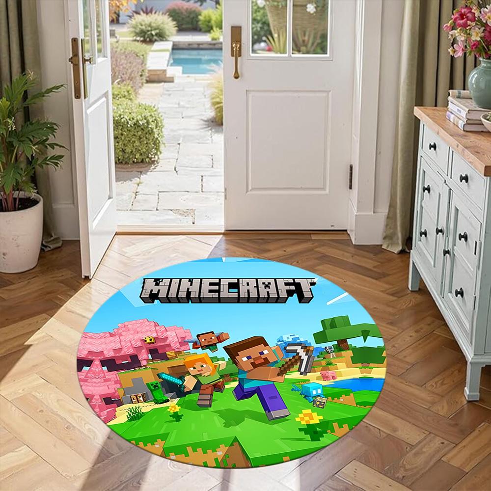 Minecraft Round Floor Rug Suitable for Bedrooms Foyer Game Room Study room Antislip Round Carpet Anime Office Decor Gift for Festivals