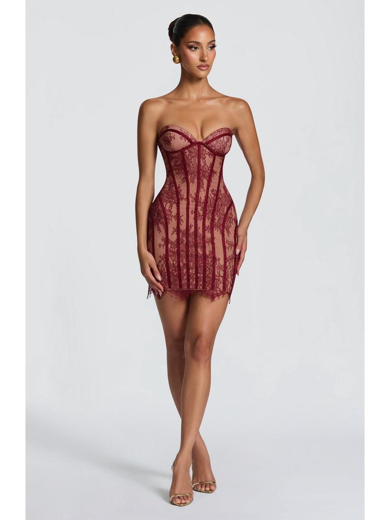 2026 Spring/Summer Women's Lace Bandeau Striped High-Waisted Slimming Dress