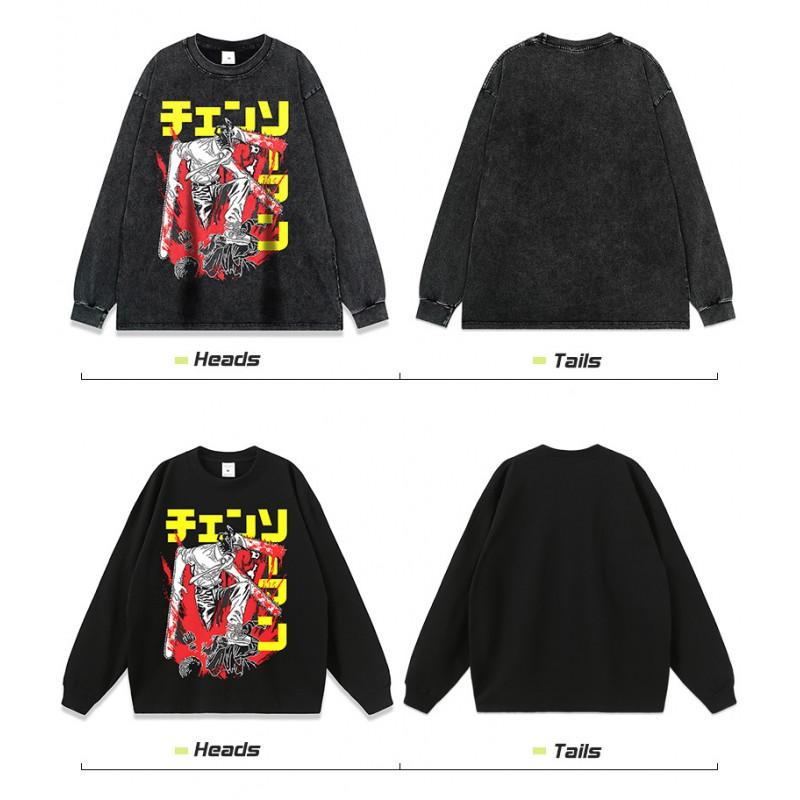 Oversized Vintage Washed Cotton Hoodie Men Women Loose Fit Long Sleeve Streetwear Hooded Sweatshirt With Cartoon Print
