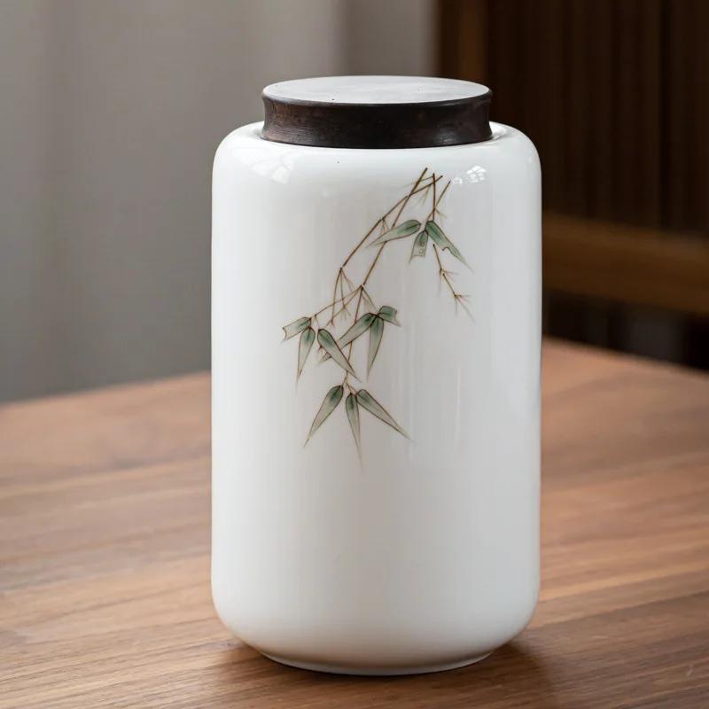 1200ML Ceramic Tea Jar with Wooden Cover Tea Storage Box Tea Bag Storage Container Sealed Storage Tank Ceramic Bottle Gift
