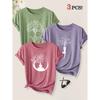 2026 3 Pack Harmony Between Man And Nature Yoga Print Women Short Sleeve T Shirts Casual Sports Holiday Tops Summer Autumn Tees