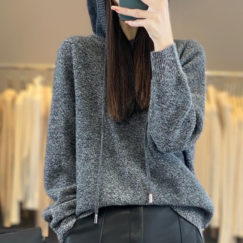 Women's 100% Wool Hooded Sweater: Autumn/Winter Loose Fit, Slimming Pullover Hoodie