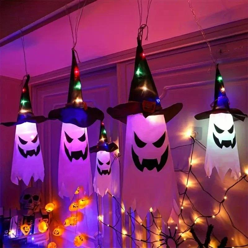 Halloween Glowing Witch Hat Lanterns Hanging Decoration for Garden Porch Room Indoor Outdoor Holiday Party Props Decor
