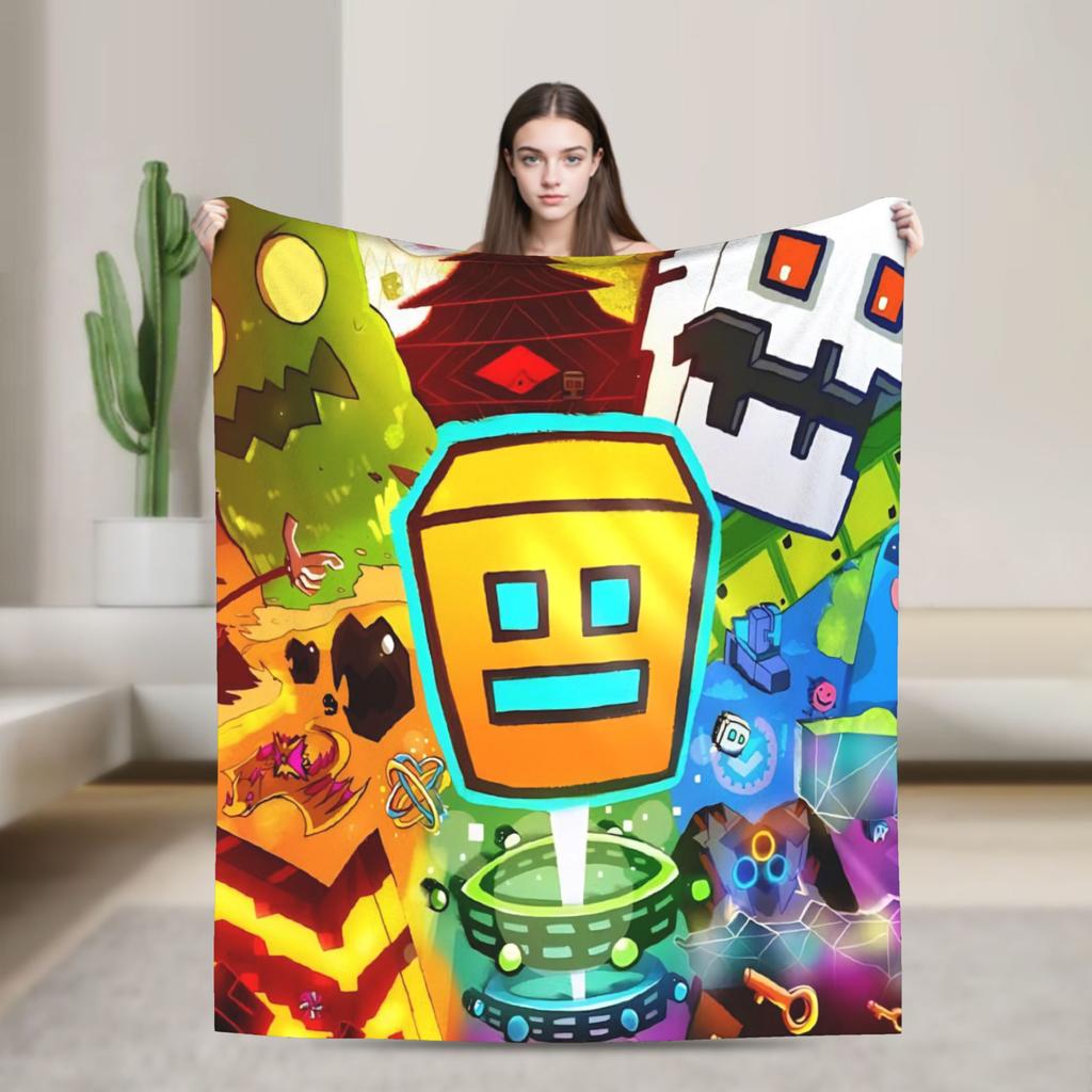 Geometry Dash Games Blankets Flannel Relax Soft Throw Blanket for Bedding Plush Thin Quilt