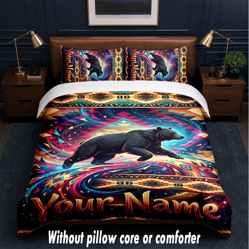 Teddy Bear Theme Custom Text Or Name 3Pcs Bedding Set,1 Flat Sheet & 2 Pillowcases Personalized Home Bedding