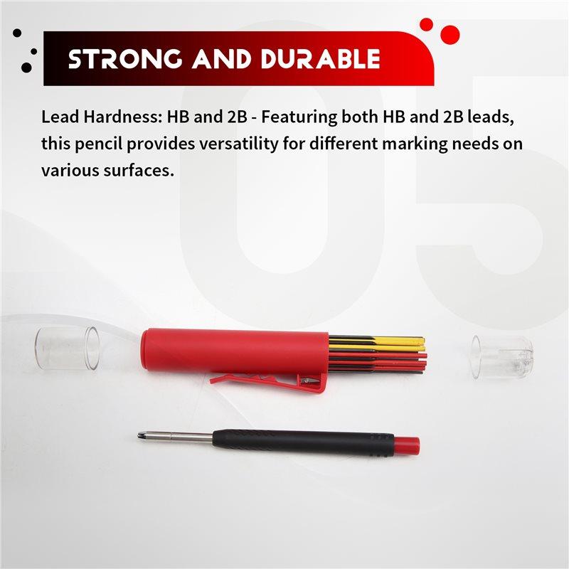 A96I-Solid Woodworking Carpenter Pencil Mechanical Construction Marking Scriber 3 Colors Refill Built-In Sharpener Red