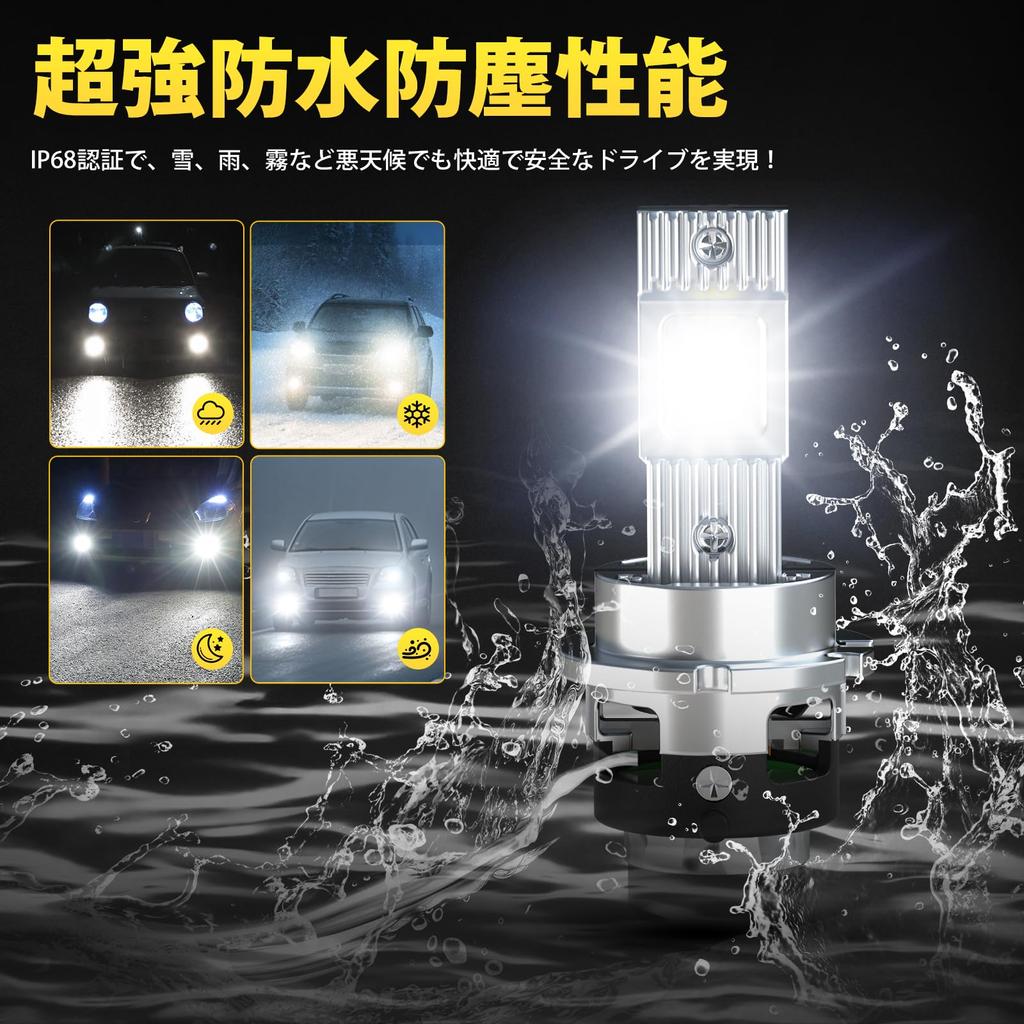 Perrace D2S LED Headlight with Pong Mount, Explosive Light, 24,000 LM, High Brightness, 6,500K
