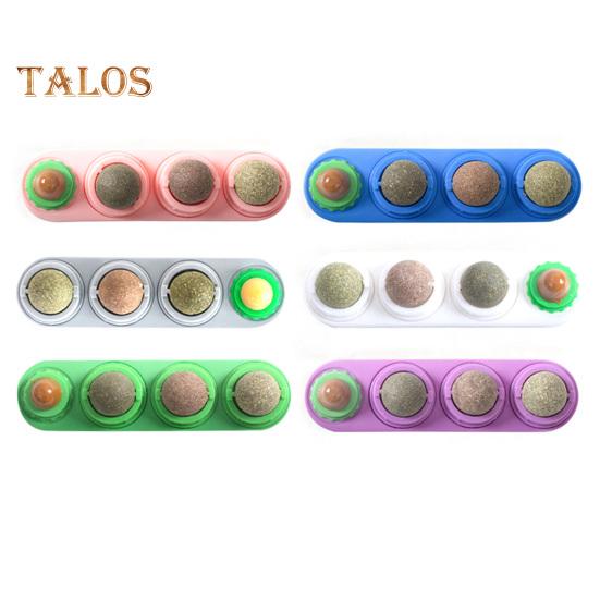 4Pcs Catnip Licking Balls Rotatable Wall Cat Edible Ball Toy with Natural Catnip Silvervine Safe Healthy Kitten Teeth Cleaning Dental Toy for Indoor
