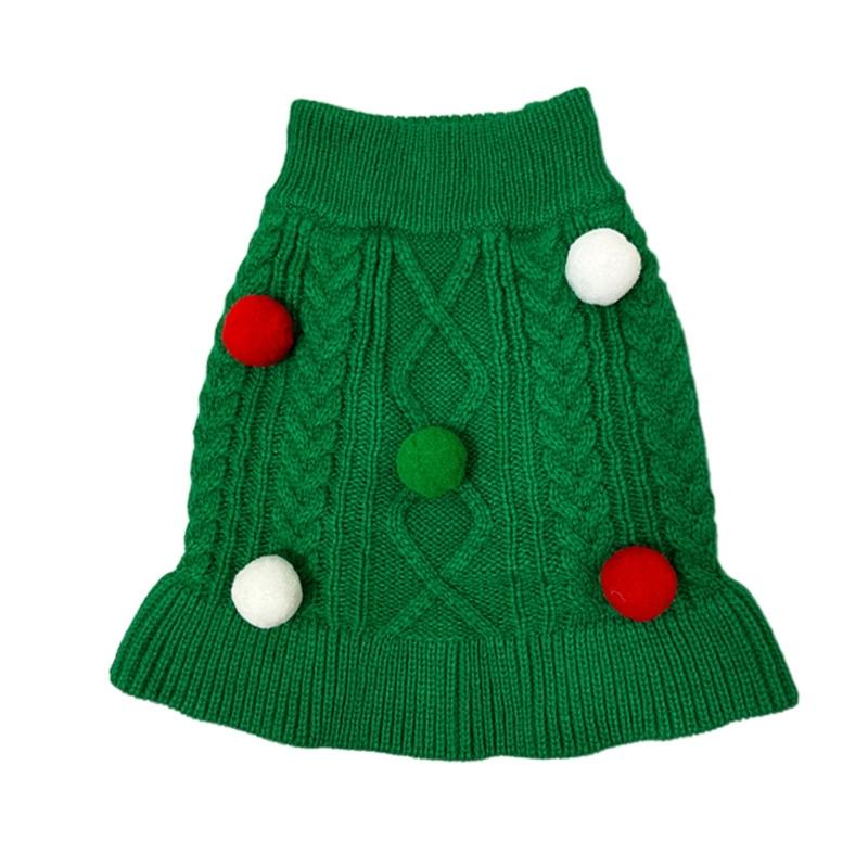 

Dog Christmas Sweater Turtleneck Cute Pompoms Indoor Outdoor Use Outfits L зелений