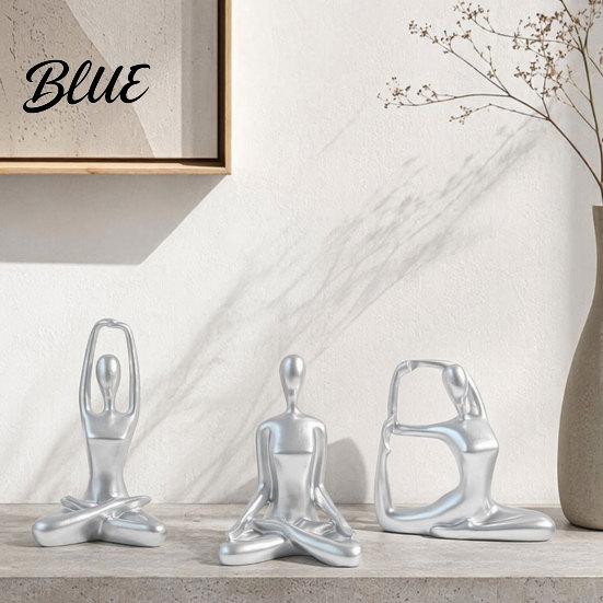 Contemporary Interior Accents 3Pcs Abstract Yoga Figure Sculpture Set Hollow Dancer with Glossy