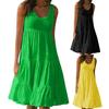 Plus Size Women Solid Color Sleeveless O Neck Stitching Pleated A-line Dress