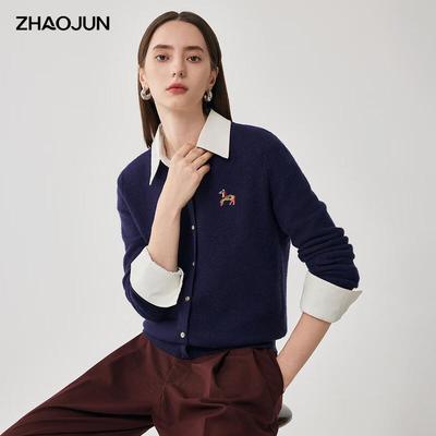 Zhaojun Women's Embroidered Wool Knit Sweater (Faux Cardigan)