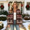 Damen Casual Christmas Print Langarm Offen Vorne Strickjacke Jacke für Herbst und Winter