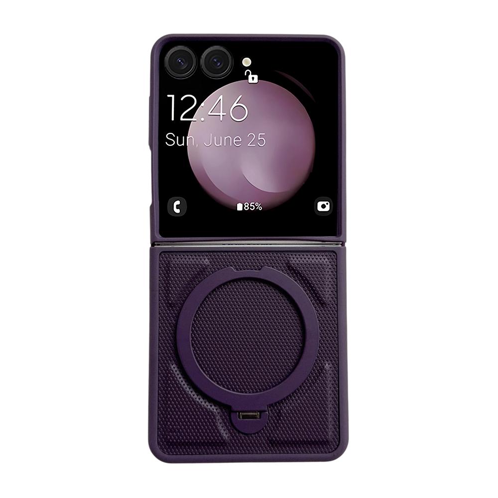 For Magsafe Magnetic Bracket Phone Case Texture PU Leather for Samsung Galaxy Z Flip 7 6 5 4 3 5G Hard Shell Shockproof Cover