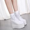 13.5CM Punk Style Wedges Ankle Boots Black Rubber Sole Shoes Platform Boots Women Lacing Autumn Sexy Lady Platform Heels Shoes