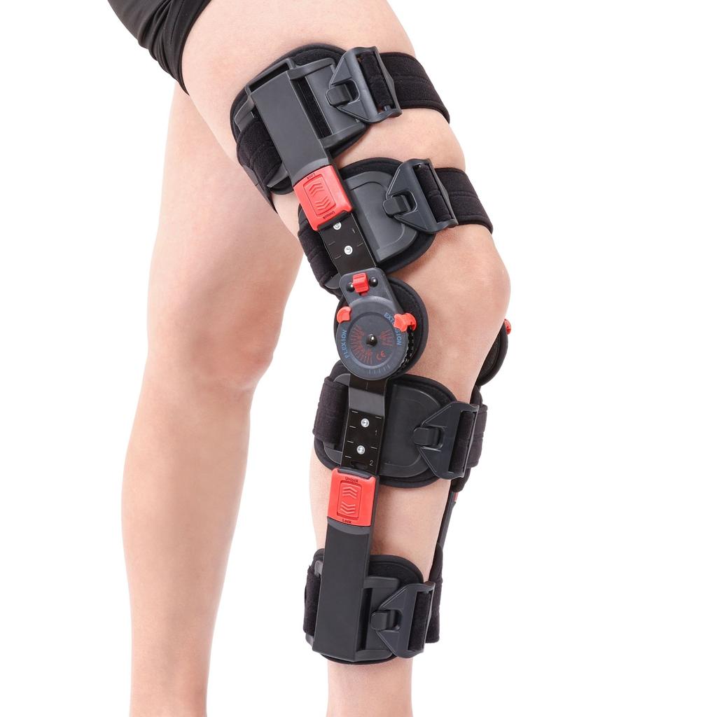 Hinged Knee Brace ROM Adjustable Post Op Knee Support Orthosis Immobilizer Protector for Left Leg and Right Leg, Both Men Women