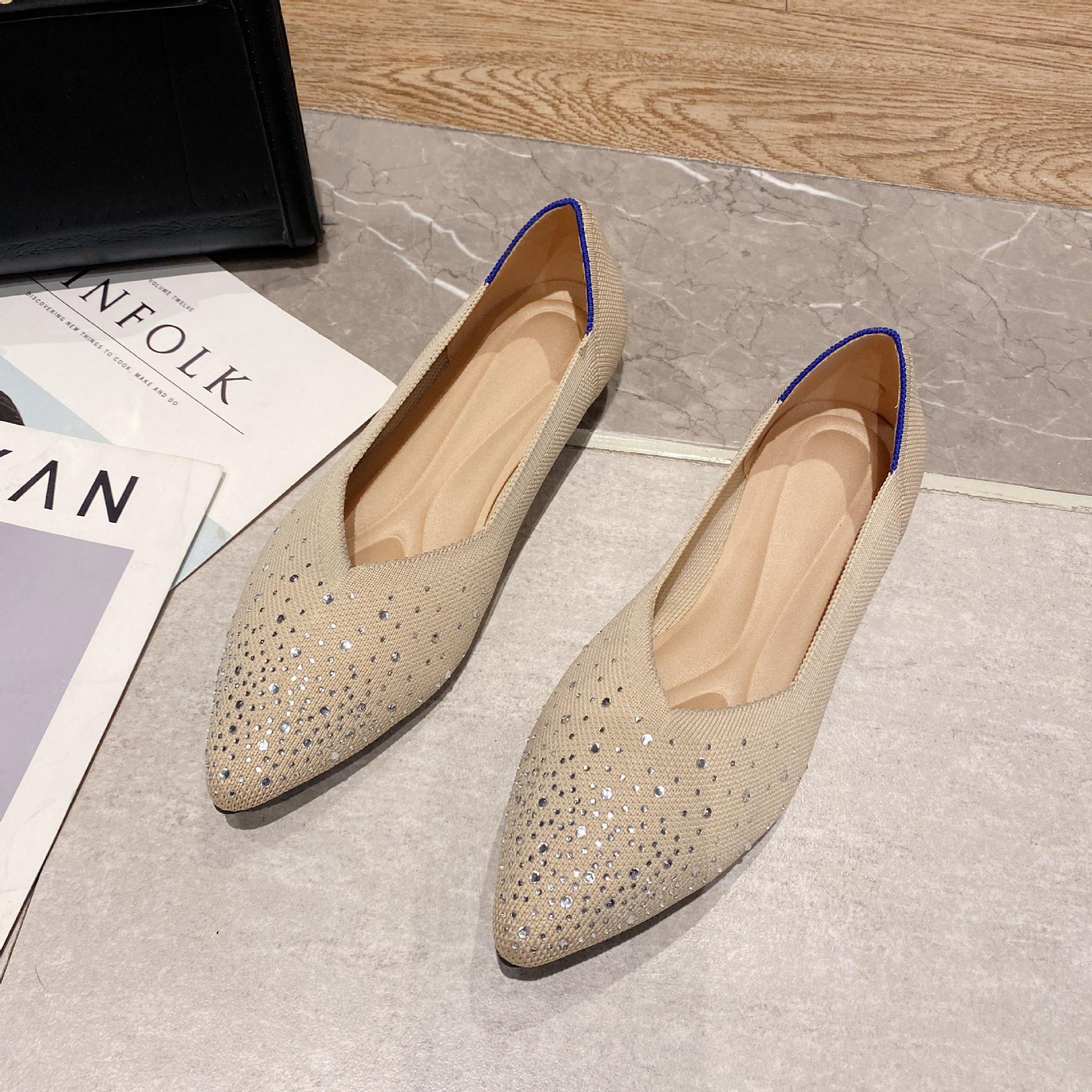 

Модные хрустальные бусины вязаные балетки женские острый носок блестящие туфли балерины женские с блестками плетение мокасины слипоны лоферы женские 35 бежевый