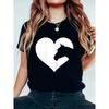European Size Women's Graphic Print T-Shirt-Casual Round Neck Short Sleeve Top with Heart and Horse Pattern, Black T-Shirt for Casual Women's