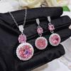 Trendy Pink Rhinestone Necklace Women's Temperament Elegant Necklace And Earrings Jewelry Gift