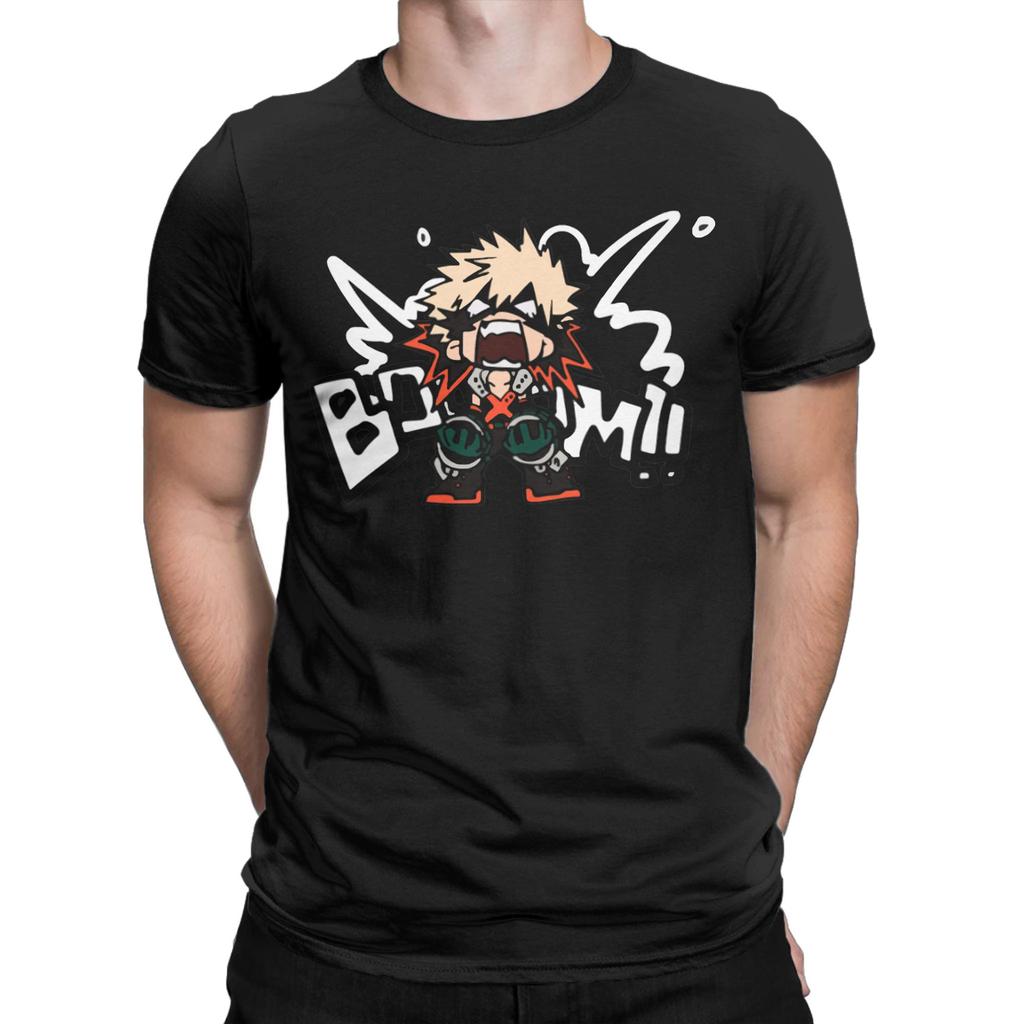 Vintage My Hero Academia Katsuki Bakugo Pánská trička Kulatý výstřih Čistá bavlna Krátký rukáv Trička Nápad na dárek Oblečení