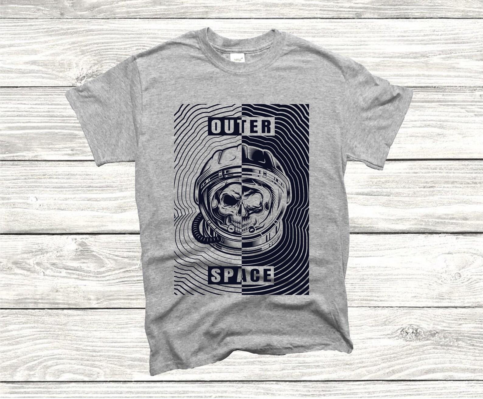 Ourter Space T shirt, Psychodelic Astronaut Helmet Skull Tee, Helloween Gift L