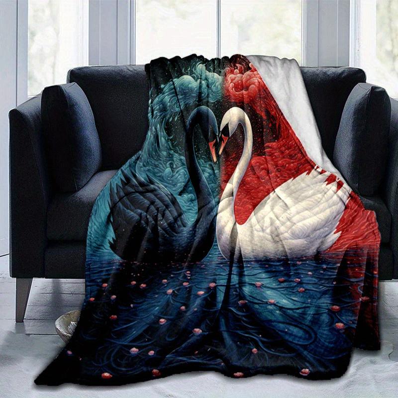 1 leichte Flanelldecke mit Schwanenmuster, bequeme und warme Decke, für Camping, Sofa, Bett, Couch, Büro, für alle Jahreszeiten