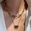 Collana con Ciondolo Occhio di Tigre Placcata Oro con Design a Catena Retrò