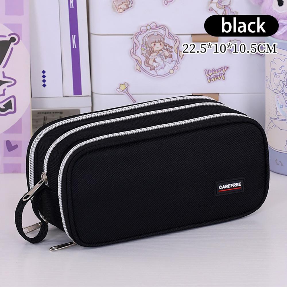 Large capacity pencil case with three-layer zipper, student stationery bag, simple and multifunctional pencil case