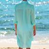 Wrinkled Fabric Pocket Button Beach Cover Up Women's Solid Color Bikini Shirt