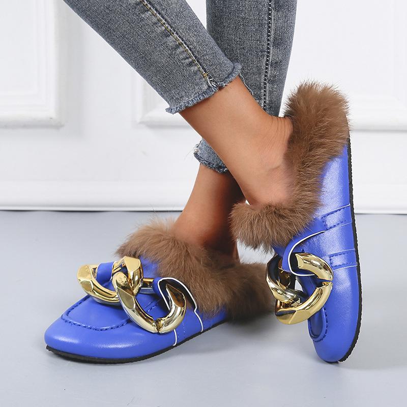 Autumn and Winter Fashion Plush Slippers Plus Size Women's Casual Slippers Loafers for Women