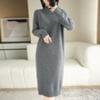 Knee-length Long Sweater Dress Women's Half-High Collar Dress Insulated Warm Knitted Midi Dresses with Bottoms Spring Autumn