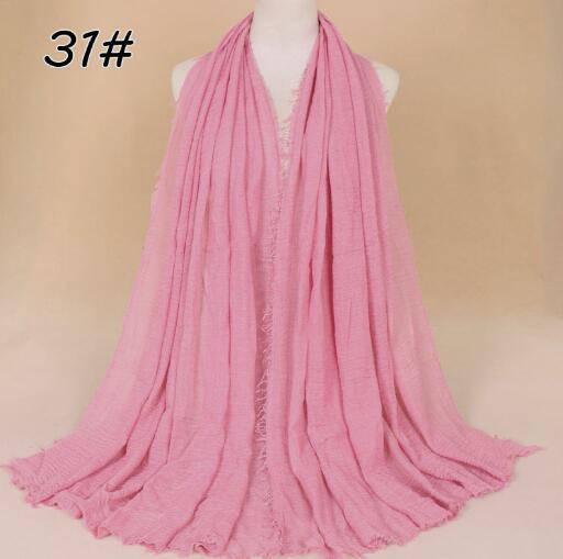 New Ethnic Oversize Muslim Crinkle Hijab Head Scarf Women Solid Bubble Cotton Shawls And Wraps Soft Big Linen Foulard Femme