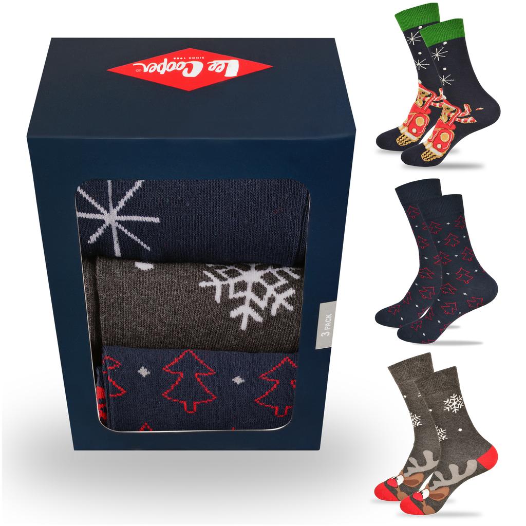 Lee Cooper Women' Christmas Socks Holiday Pattern 3 Pairs Gift Set 39/42