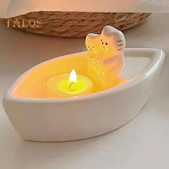 Cat Candle Holder Boat-Shaped Aromatherapy Cup Kittens Warming Paws Tea Light Holder for Home Bedroom Living Room Decor