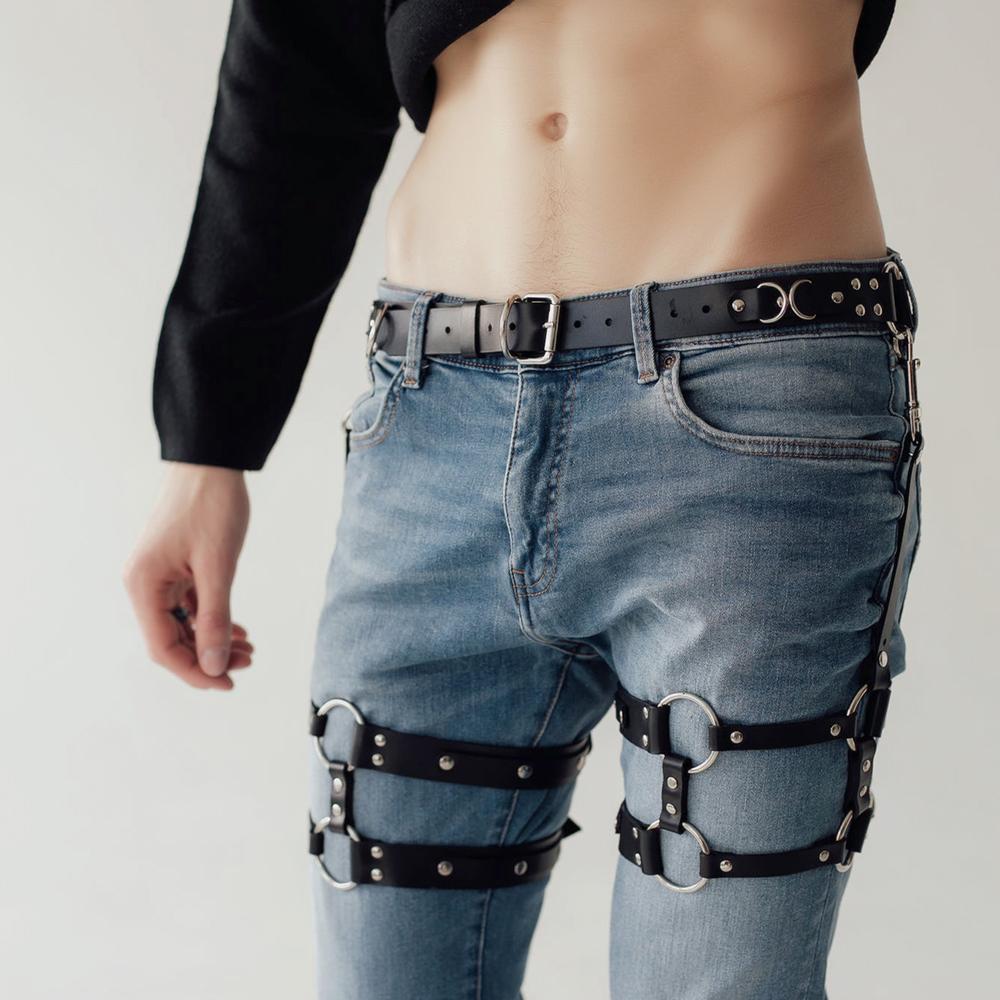 Man Leather Leg Harness Adjustable Fetish Gay Clothing Sexual Body Bdsm Bondage Cage Harness Belts Slave Rave Costumes for Sex